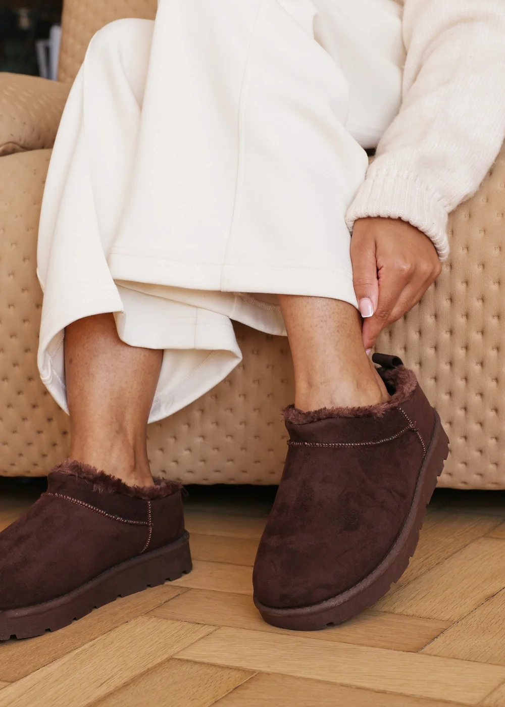 Where's That From Frances Cosy Brown Faux-Faux Suede Fur Heel Boots - 5 Image 1
