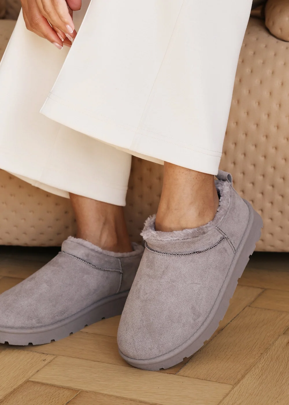 Where's That From Frances Cosy Grey Faux-Faux Suede Fur Heel Boots - 4 Image 1