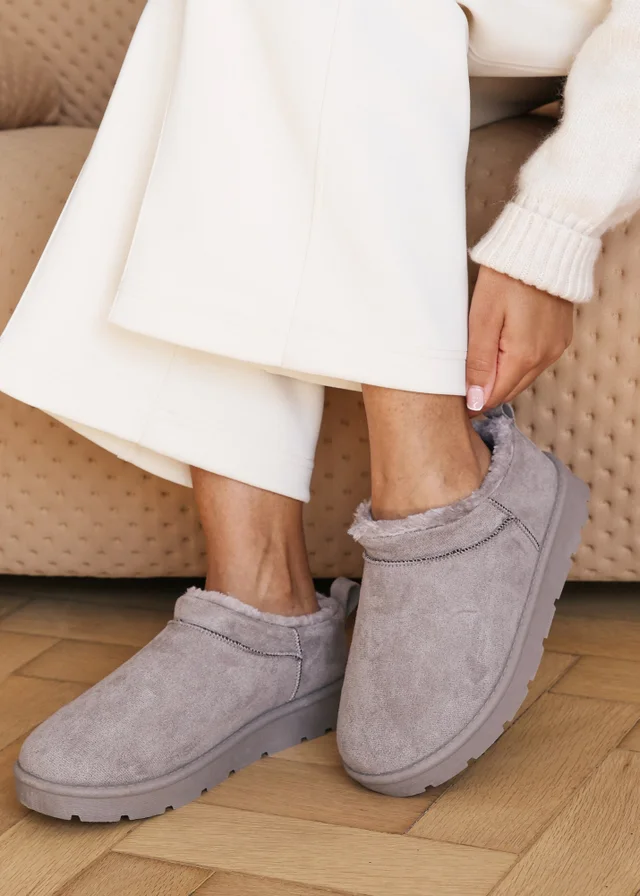 Where's That From Frances Cosy Grey Faux-Faux Suede Fur Heel Boots