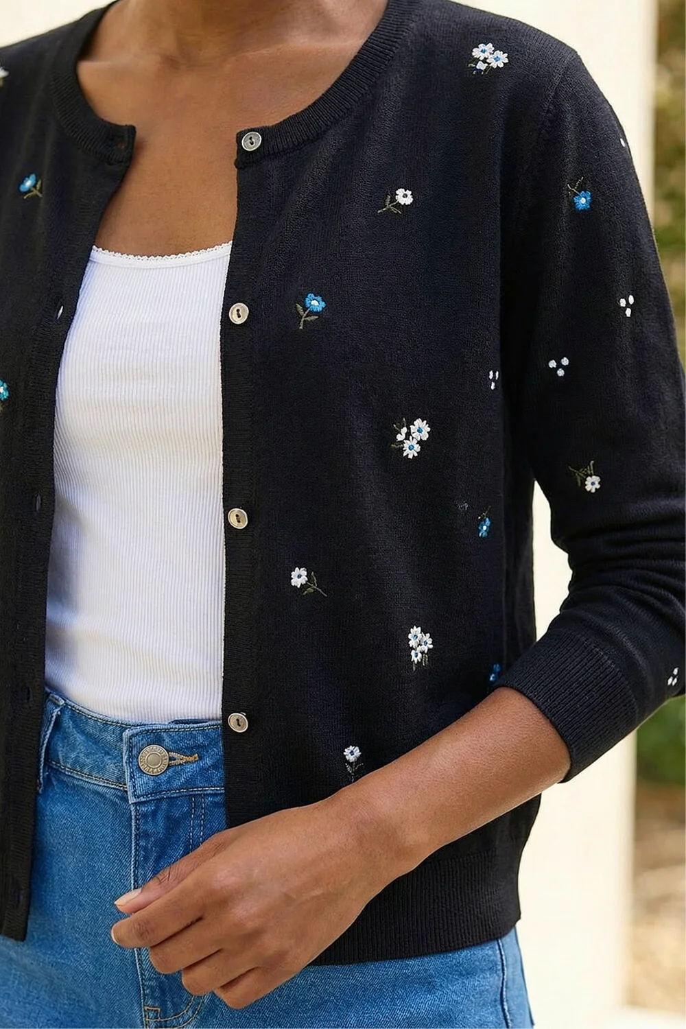 Roman Black Floral Embroidered Knit Cardigan - 14 Image 4