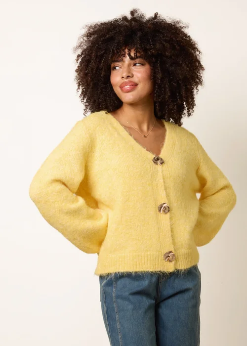 Blue Vanilla Yellow Gold Tone Flower Embossed Button Cardigan - M/L Image 2