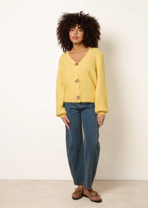 Blue Vanilla Yellow Gold Tone Flower Embossed Button Cardigan - M/L Image 3