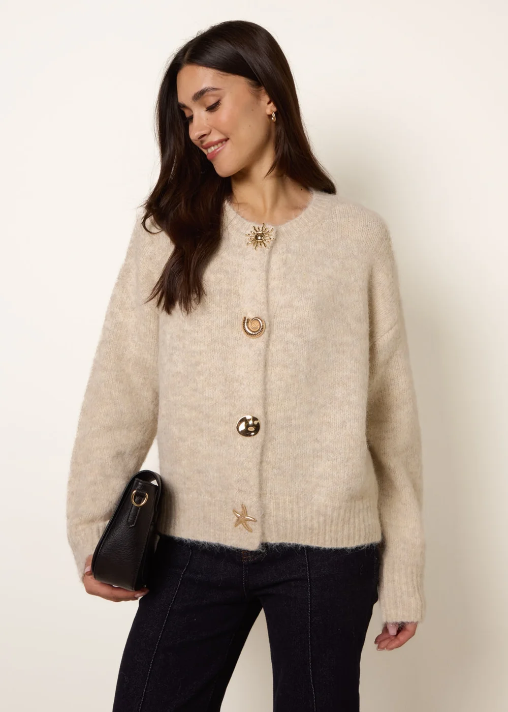 Blue Vanilla Beige Multi Gold Button Cardigan - M/L Image 1