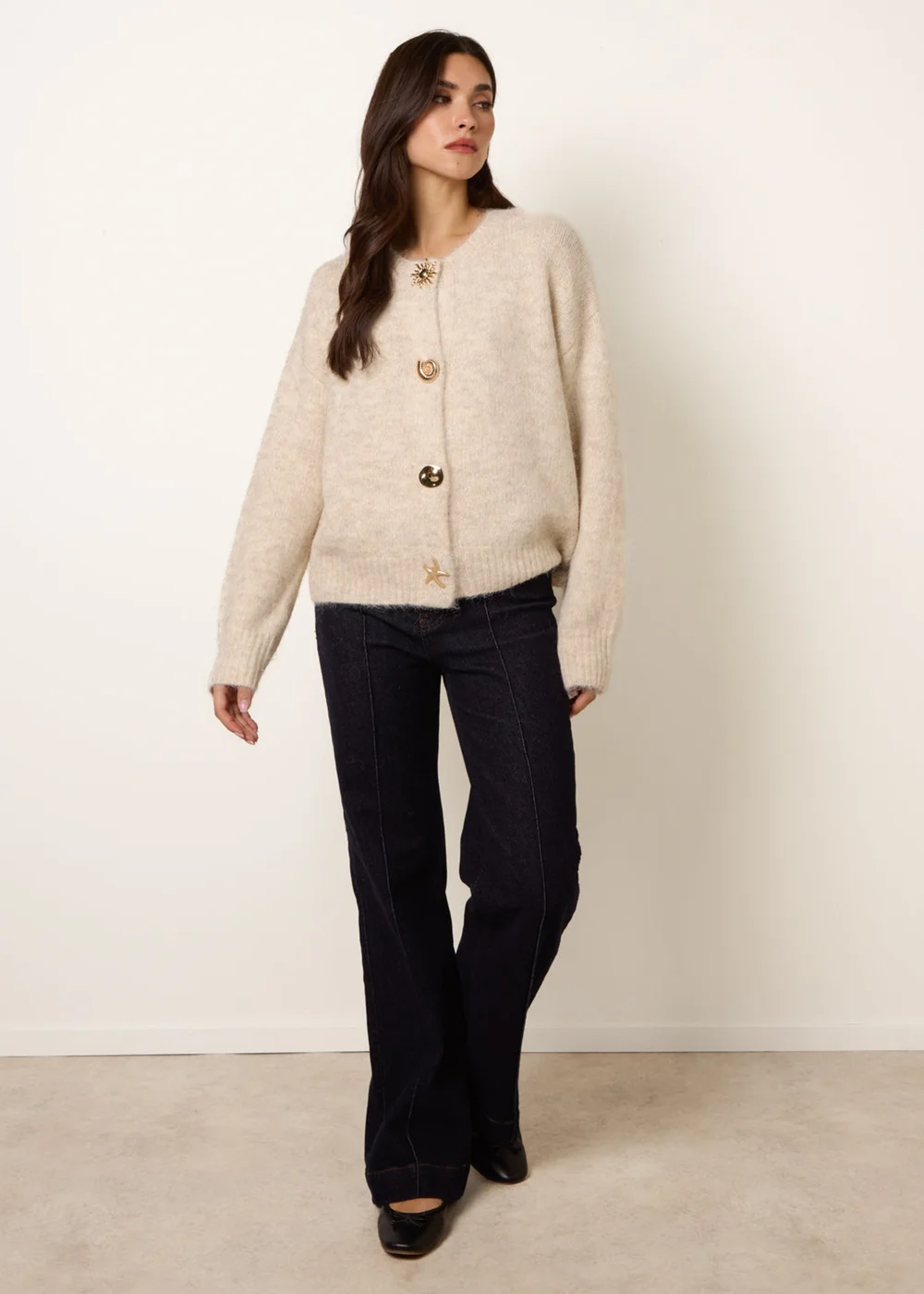 Blue Vanilla Beige Multi Gold Button Cardigan - M/L Image 3