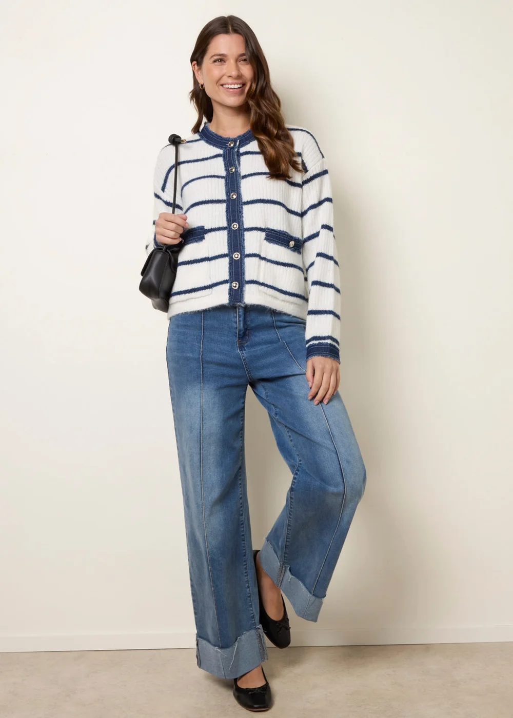 Blue Vanilla Ivory Stripe & Denim Cardigan - M/L Image 2