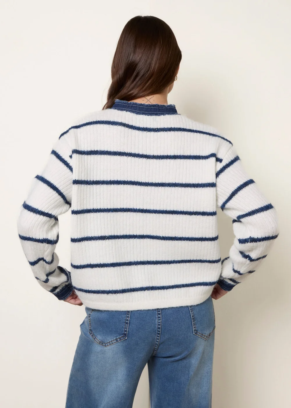 Blue Vanilla Ivory Stripe & Denim Cardigan - M/L Image 4