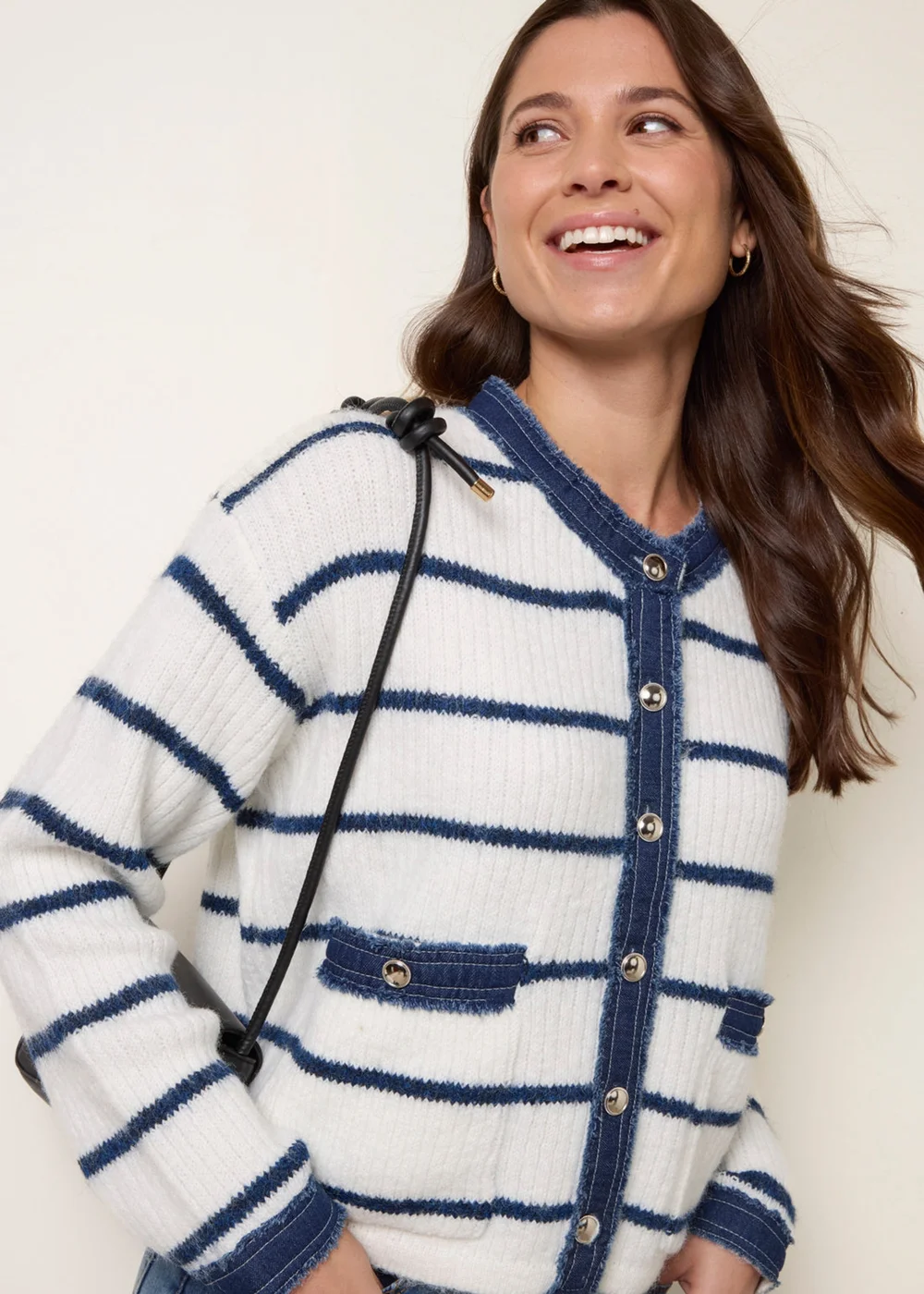Blue Vanilla Ivory Stripe & Denim Cardigan - M/L Image 3