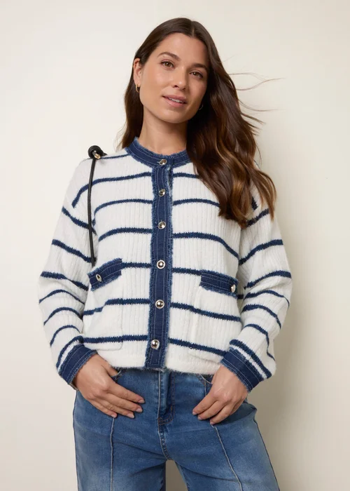 Blue Vanilla Ivory Stripe & Denim Cardigan - M/L Image 1