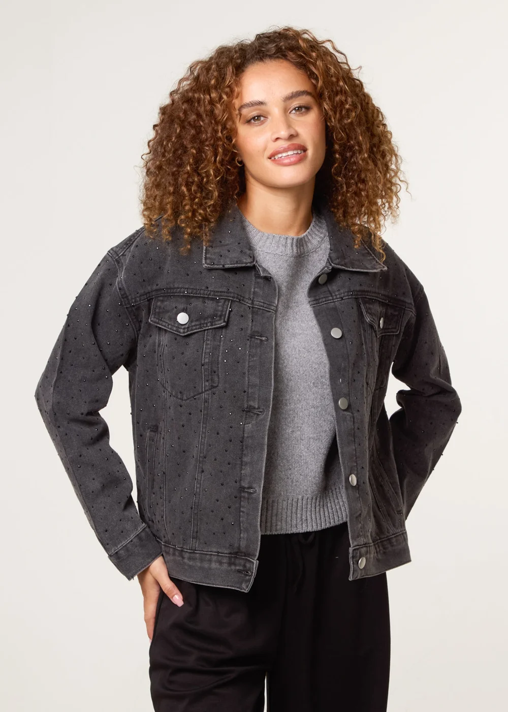 Blue Vanilla Black Embellished Denim Jacket - S/M Image 1