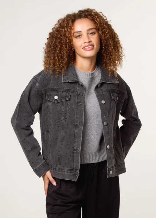 Blue Vanilla Black Embellished Denim Jacket - S/M Image 1