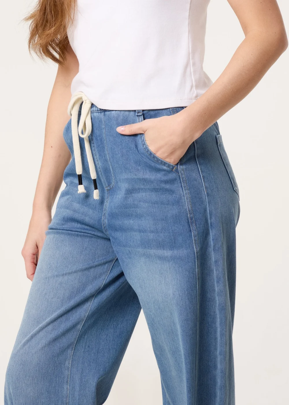 Blue Vanilla Blue Elastic Waist Seam Detail Jeans - M Image 3