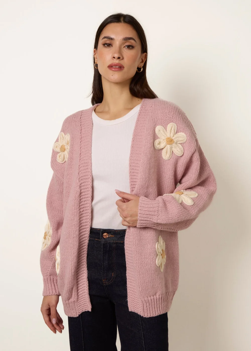 Blue Vanilla Pink Daisy Large Flower Cardigan - S/M Image 1