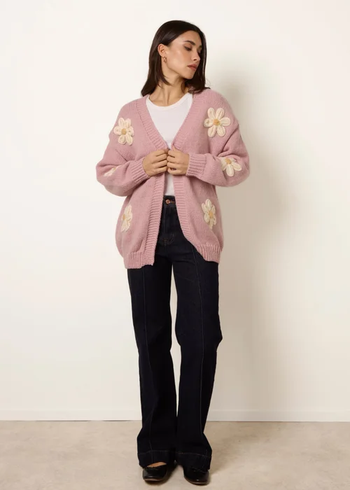 Blue Vanilla Pink Daisy Large Flower Cardigan - S/M Image 2