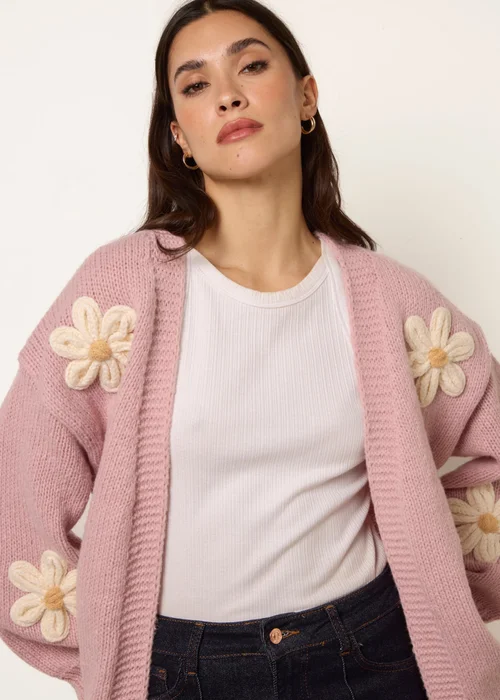 Blue Vanilla Pink Daisy Large Flower Cardigan - S/M Image 3