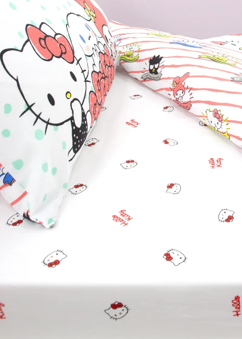 Hello Kitty White Sleepover Fitted Sheet - Single Image 1