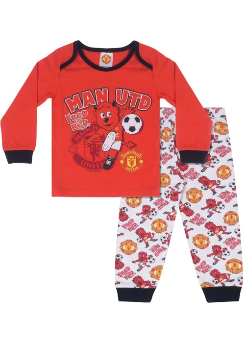 Manchester United FC Boys Red Baby Fred The Red Long Pyjama Set (0-1yrs) - 0-3 months Image 1