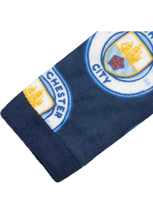 Manchester City FC Boys Navy Crest Fleece All-Over Print Dressing Gown (5-14yrs) - Age 7-8 Years Image 3