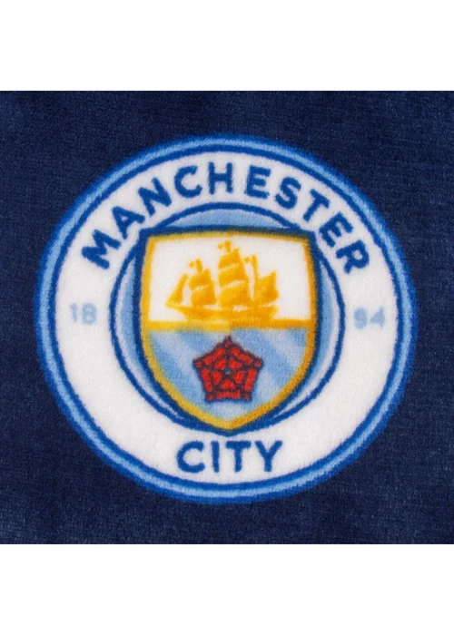 Manchester City FC Boys Navy Crest Fleece All-Over Print Dressing Gown (5-14yrs) - Age 7-8 Years Image 2