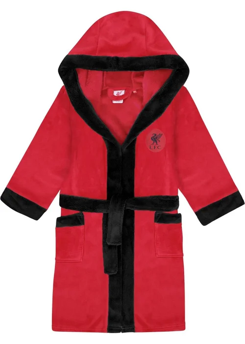 Liverpool FC Boys Red Crest Fleece Contrast Trim Dressing Gown (3-14yrs) - Age 3-4 Years Image 1