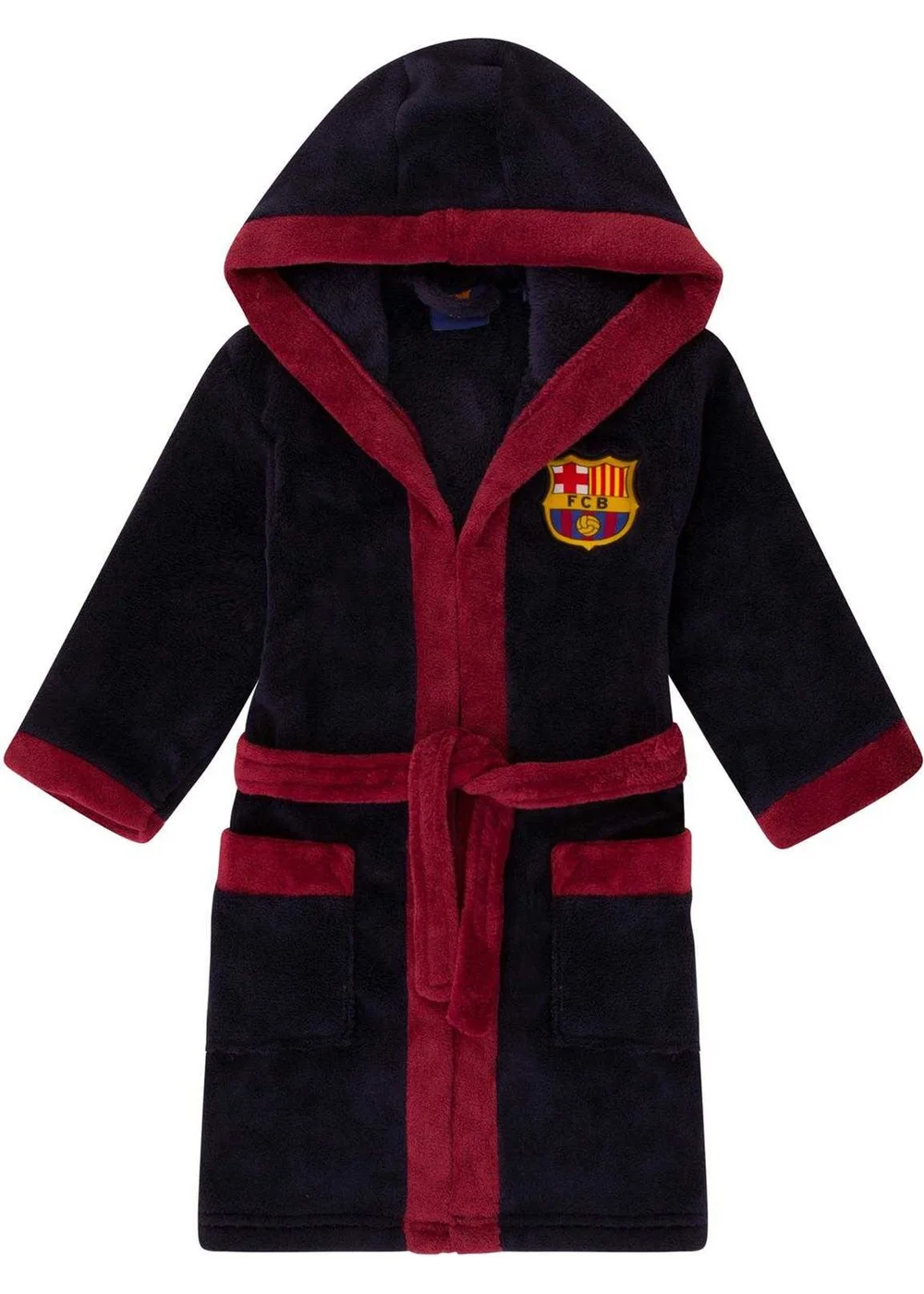 FC Barcelona Boys Navy Crest Fleece Dressing Gown (3-14yrs) - Age 9-10 Years Image 1