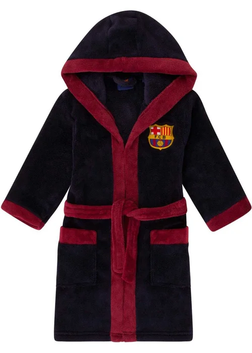 FC Barcelona Boys Navy Crest Fleece Dressing Gown (3-14yrs) - Age 9-10 Years Image 1