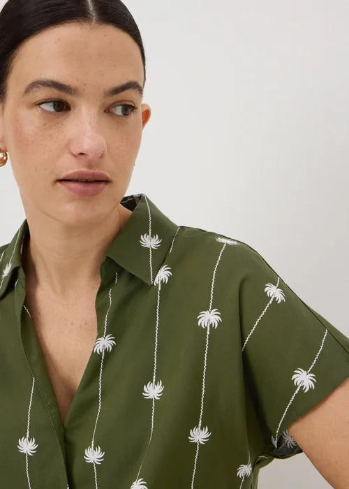 Khaki Palm Print Tie Front Co Ord Shirt - 20 Image 2
