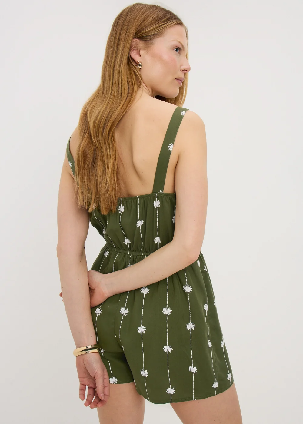 Khaki Palm Print Playsuit - Size 22 Image 2
