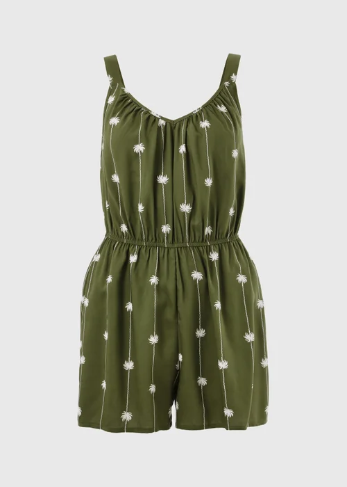 Khaki Palm Print Playsuit - Size 22 Image 4