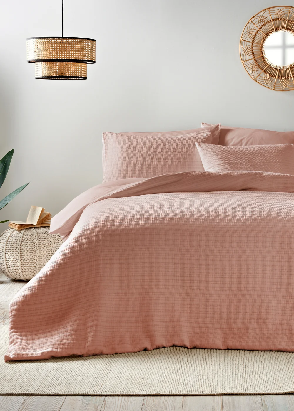 Pink Stitch Stripe Duvet Set - Double Image 1