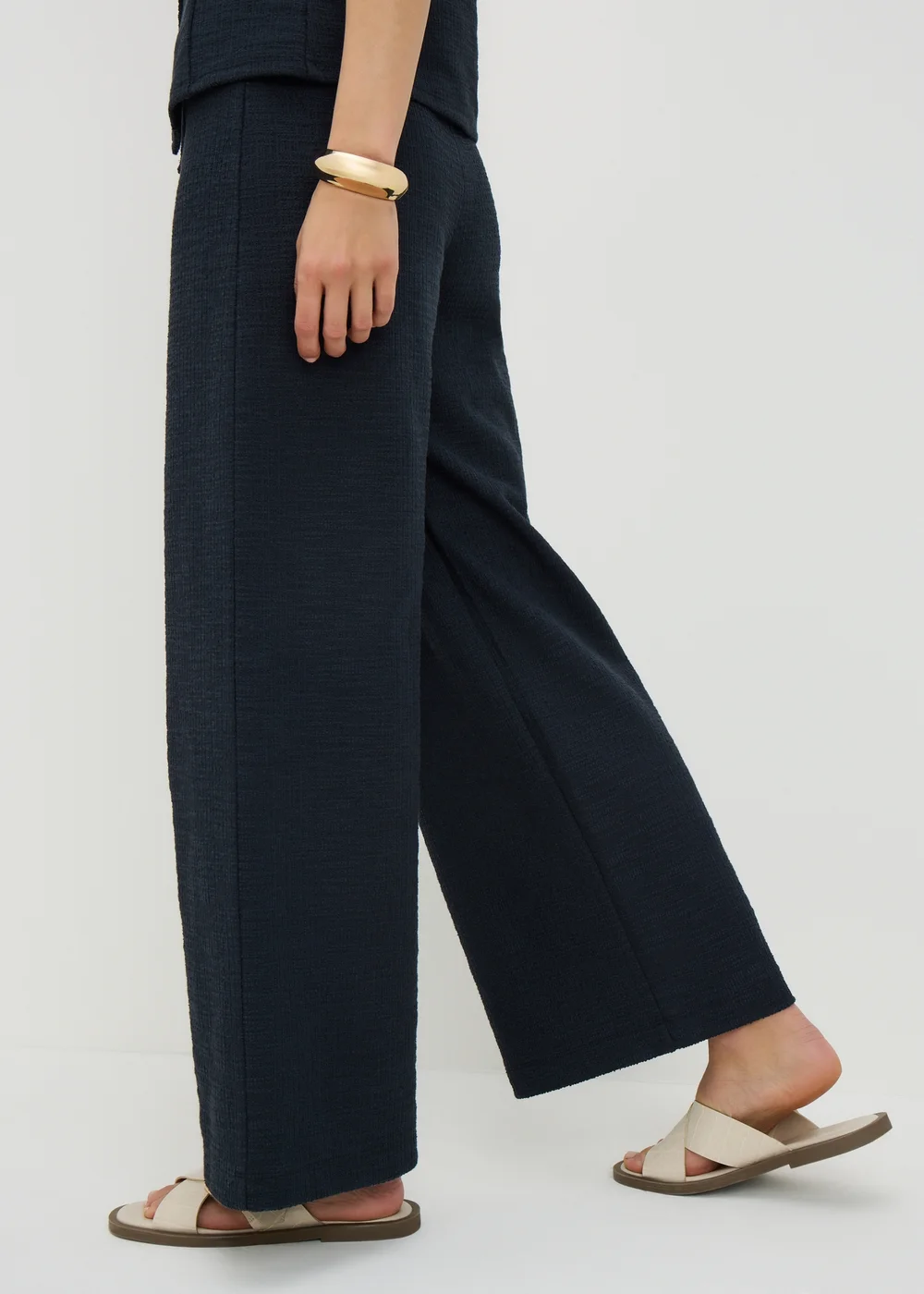 Navy Boucle Wide Leg Co Ord Trousers - 10/L31 Image 2