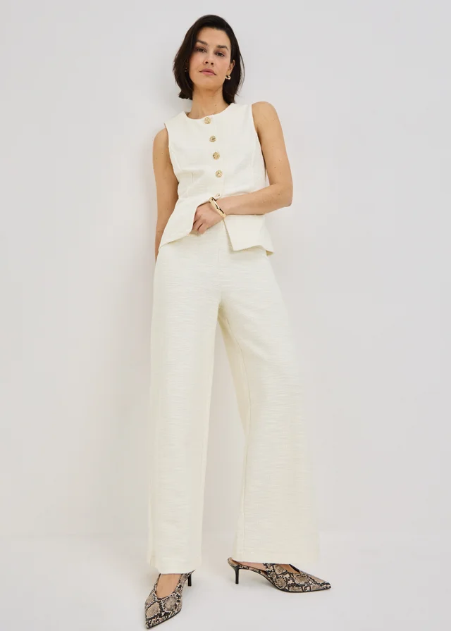 Stone Boucle Wide Leg Co Ord Trousers