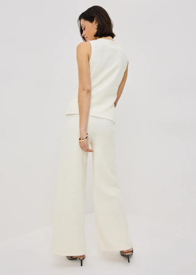 Stone Boucle Wide Leg Co Ord Trousers