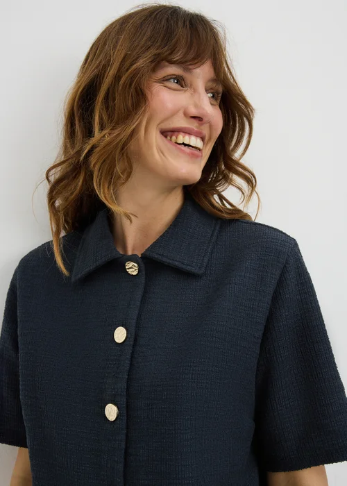 Navy Boucle Collared Co Ord Cardigan - 8 Image 3