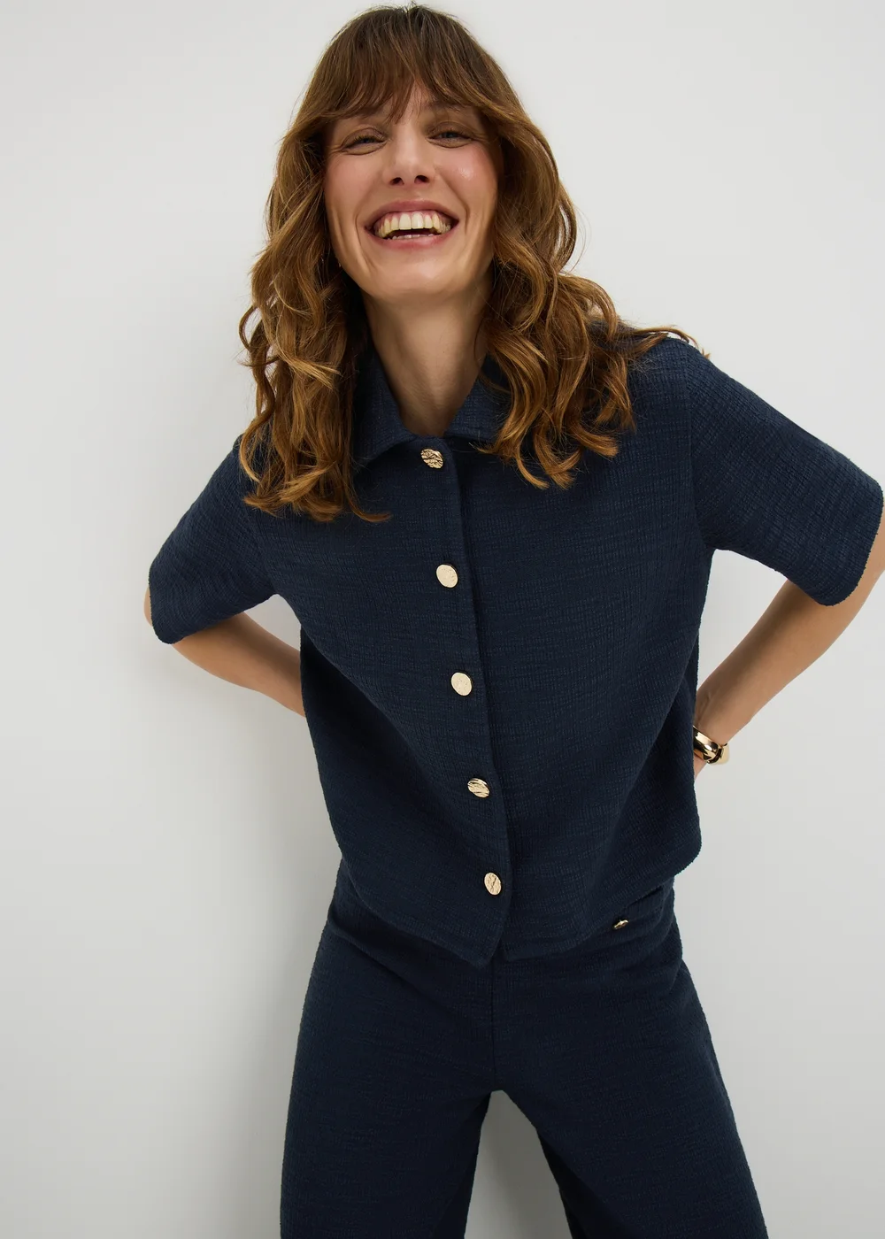 Navy Boucle Collared Co Ord Cardigan - 8 Image 1