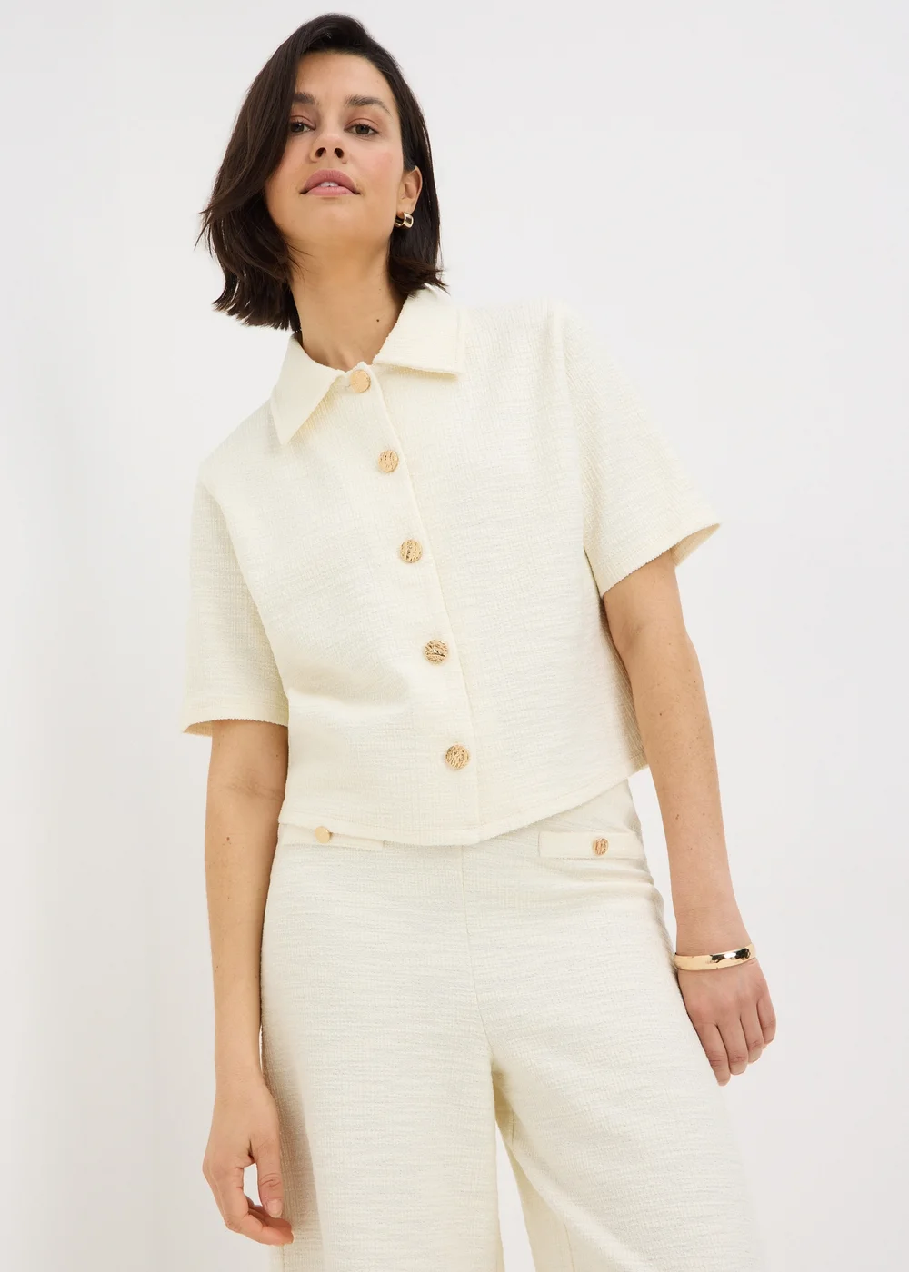 Stone Boucle Collared Co Ord Cardigan - 8 Image 1