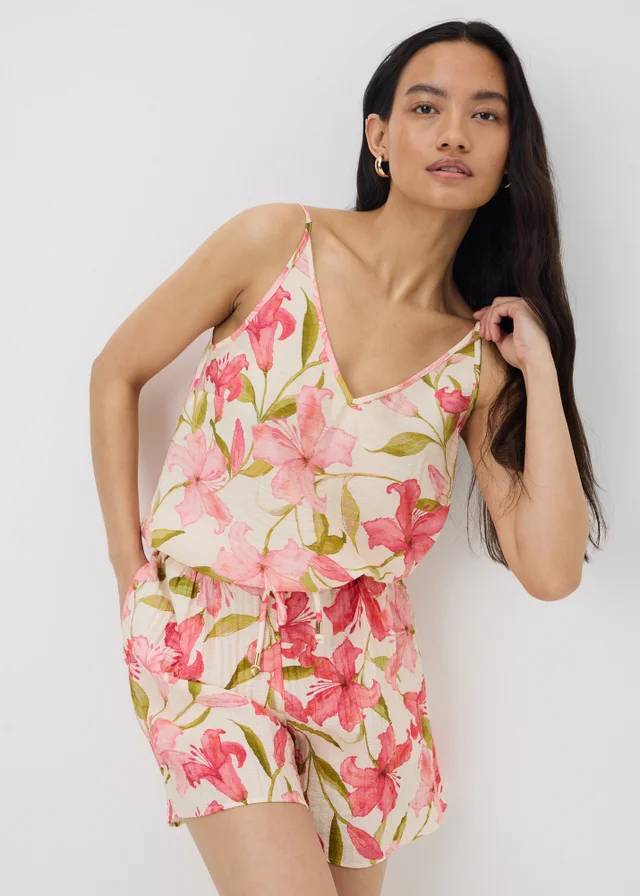 Pink Tropical Floral Co Ord Cami Top
