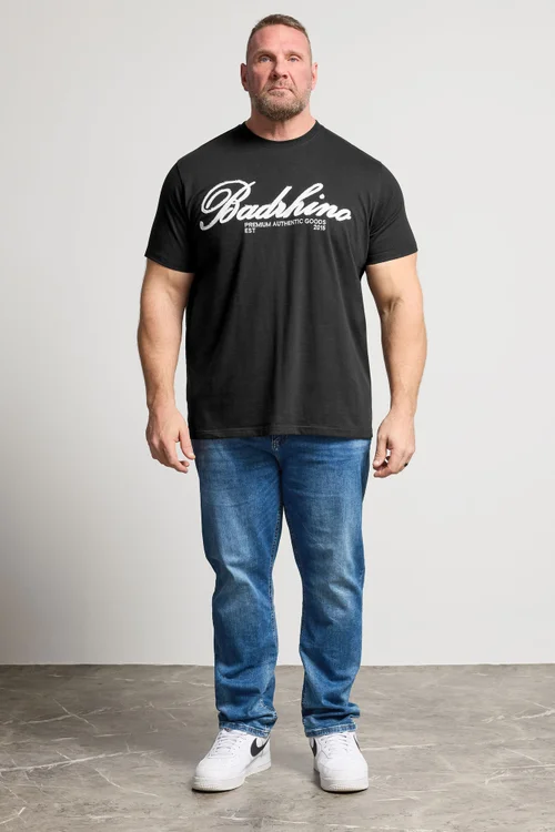 BadRhino Black Embroidered Script T-Shirt - 7-8XL Image 2
