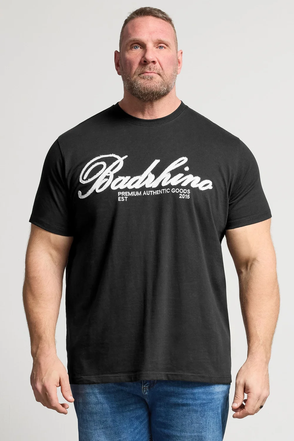 BadRhino Black Embroidered Script T-Shirt - 7-8XL Image 1