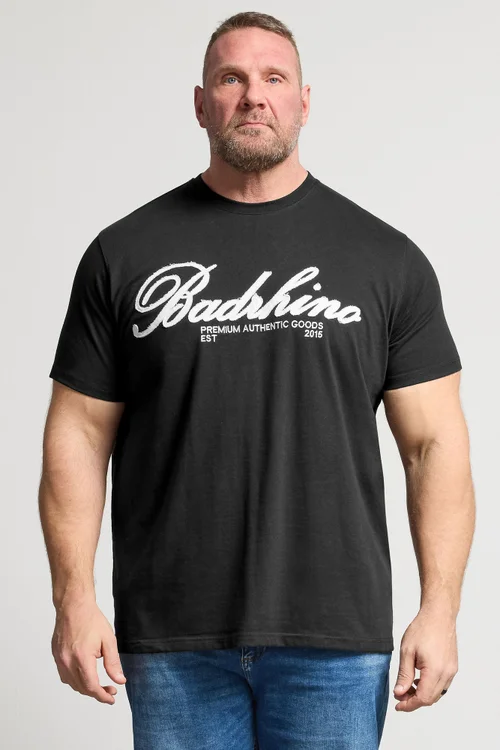 BadRhino Black Embroidered Script T-Shirt - 7-8XL Image 1