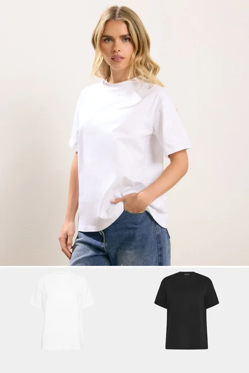 PixieGirl Petite 2 Pack Black & White Oversized T-Shirts - 14 Image 1