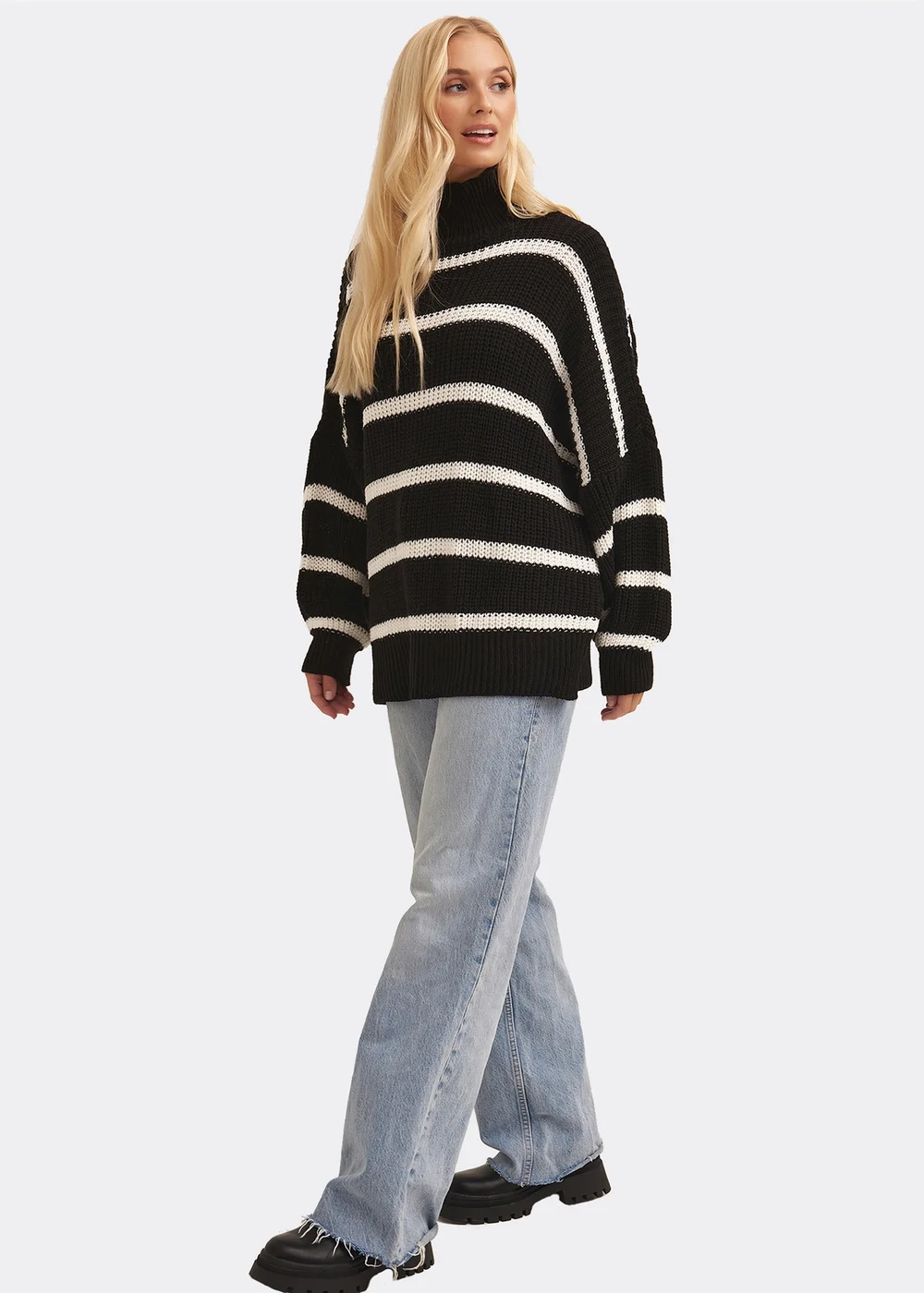 Gini London Black Chunky Knit High Neck Jumper - S/M Image 4