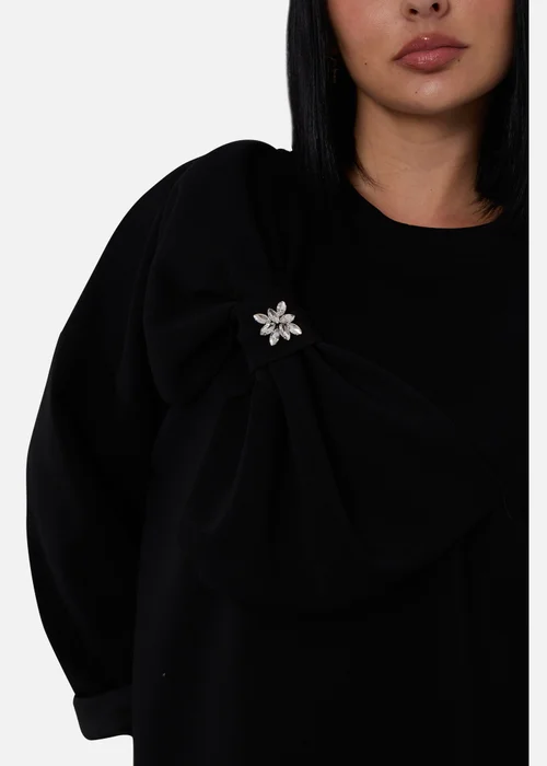 Gini London Black Side Contrast Bow Oversized Jumper Top - L/XL Image 3