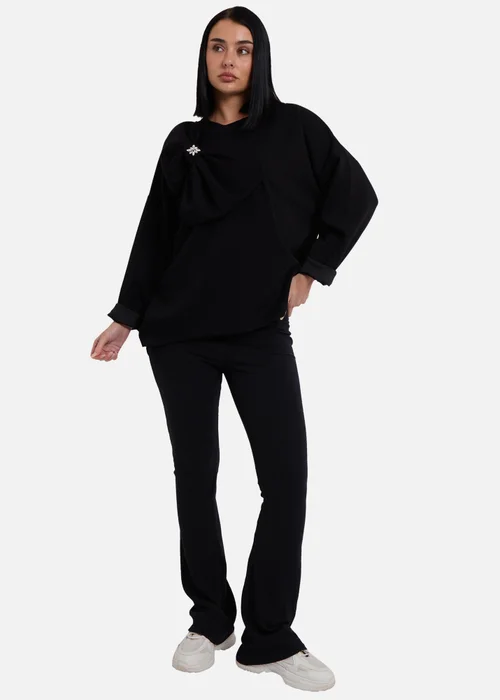 Gini London Black Side Contrast Bow Oversized Jumper Top - L/XL Image 1