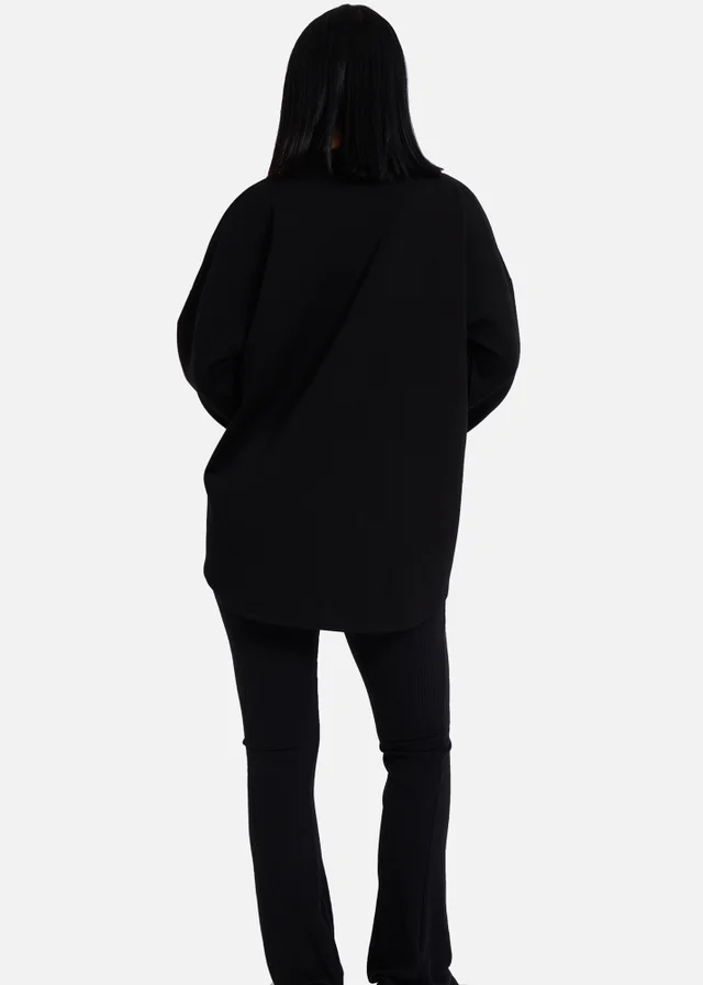 Gini London Black Side Contrast Bow Oversized Jumper Top