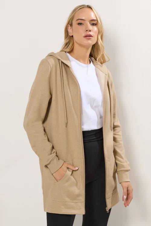 Long Tall Sally Natural Brown Cotton Longline Hoodie - 8 Image 1