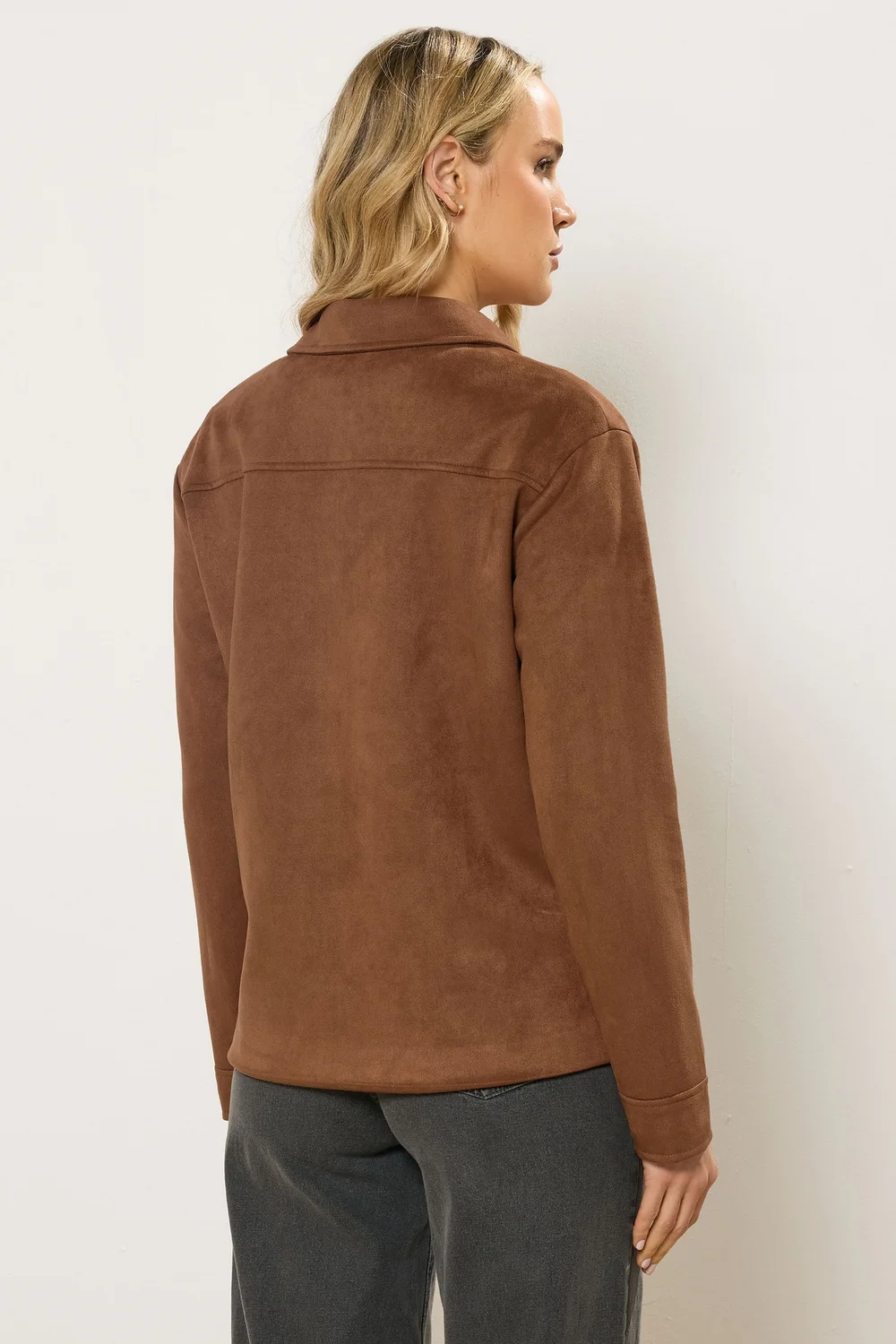 Long Tall Sally Natural Brown Faux Suede Trucker Jacket - 18 Image 3