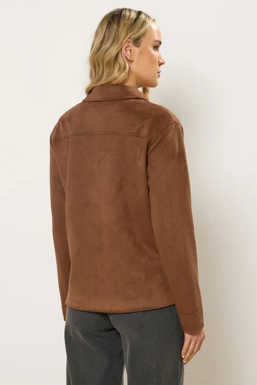 Long Tall Sally Natural Brown Faux Suede Trucker Jacket - 18 Image 3
