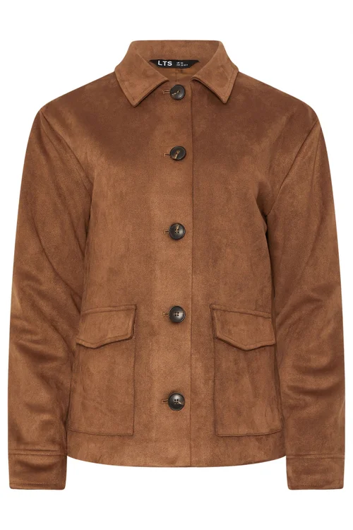 Long Tall Sally Natural Brown Faux Suede Trucker Jacket - 18 Image 5