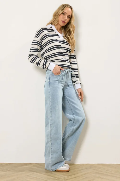 Long Tall Sally Light Blue Wash Tie Waist Jeans - 20/L34 Image 2