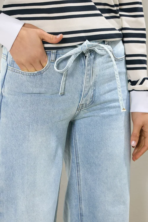 Long Tall Sally Light Blue Wash Tie Waist Jeans - 20/L34 Image 5